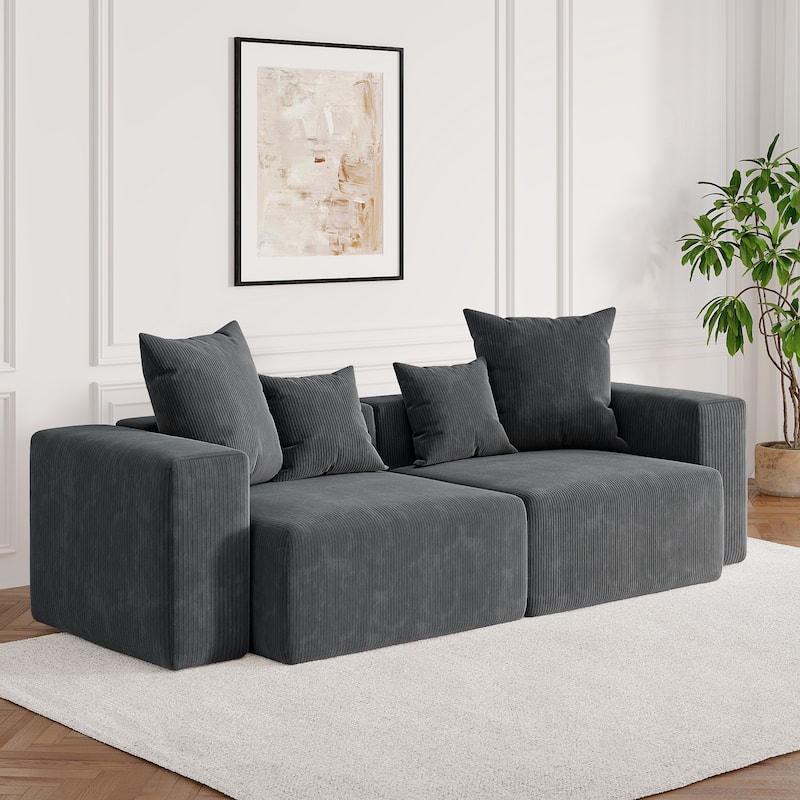 Corduroy Upholstered Modular Sectional Sofa with Ottoman - Gray-2 piece - Symmetrical