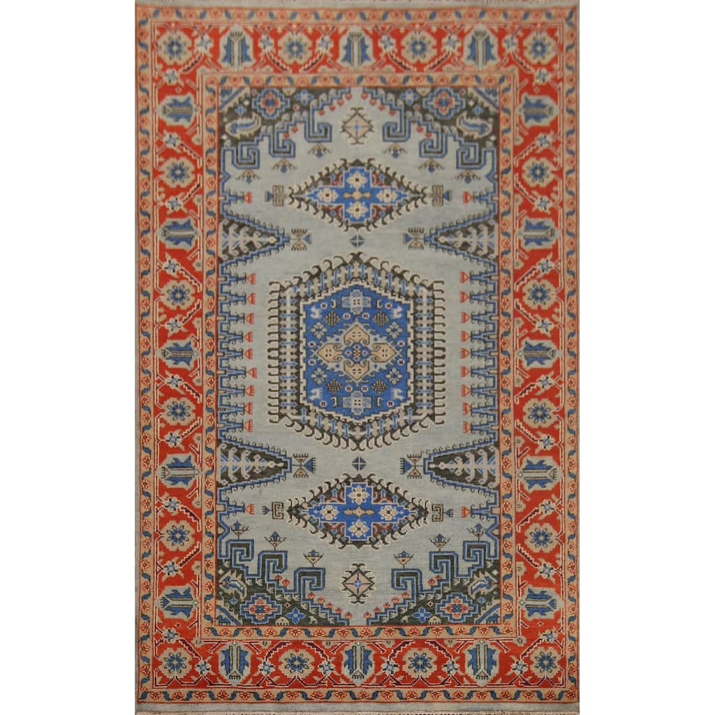 Geometric Heriz Serapi Rug Hand-Knotted Wool Carpet - 6'0"x 9'1"