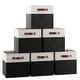 preview thumbnail 16 of 64, Foldable Collapsible Storage Box Bins Linen Fabric Shelf Basket Cube Organizer with Leather Handles - Set of 6 11" x 11" x 11" - White/Black