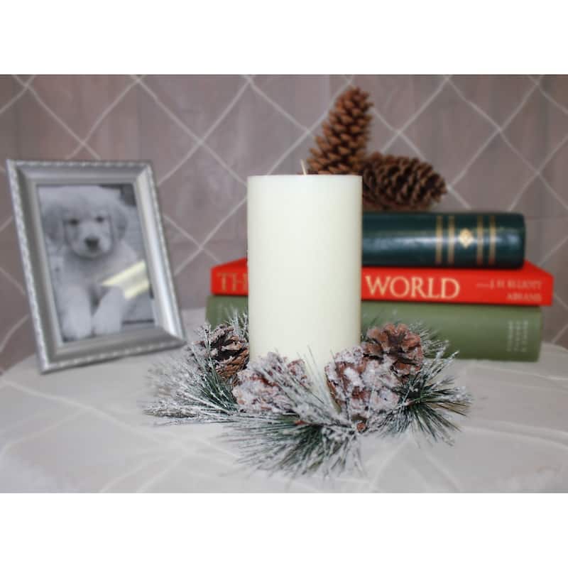 3.25" Snowy Pine & Cone Candle Ring, Set of 2 - 6