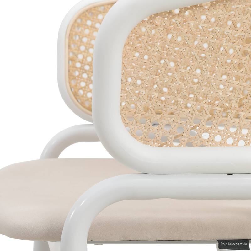 Ervilla Modern Stylish Side Chair with Rattan Back and White Steel Legs for Dining Room & Kitchen, Set of 4