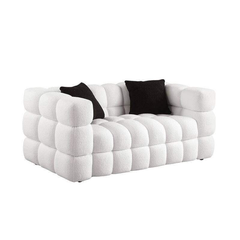Modern Marshmallow Boucle Sofa with Solid Wood Frame and 2 Pillows