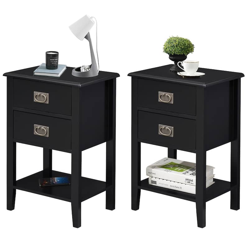VECELO Modern Nightstands with 2-Drawers and Storage Shelf (Set of 2)