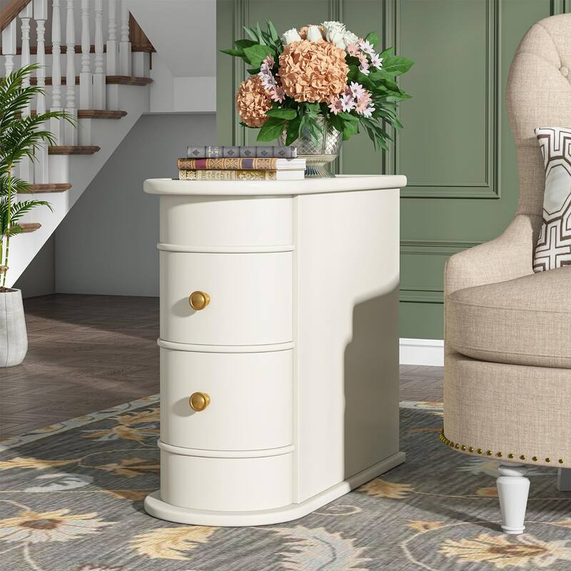 Solid Wood End Table with Storage No Assembly Required - 1PC - White