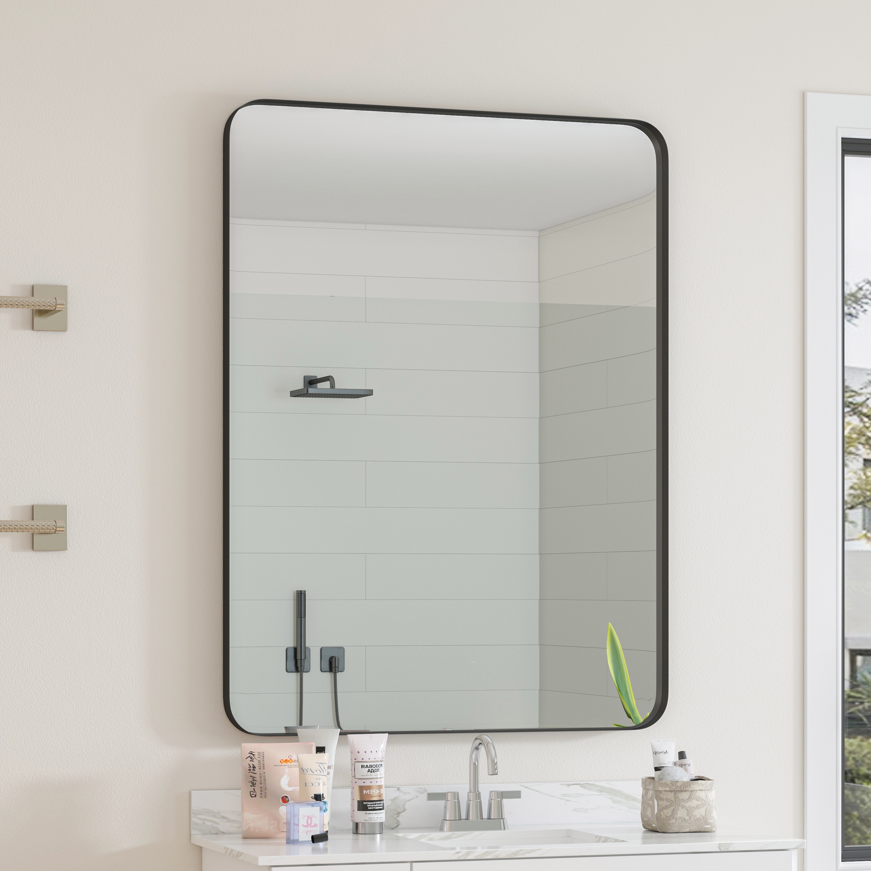 30" * 40" Wall Mounted Black Rectangular Metal Framed Mirror - 40 inches L x 30 inches W x 1.38 inches H