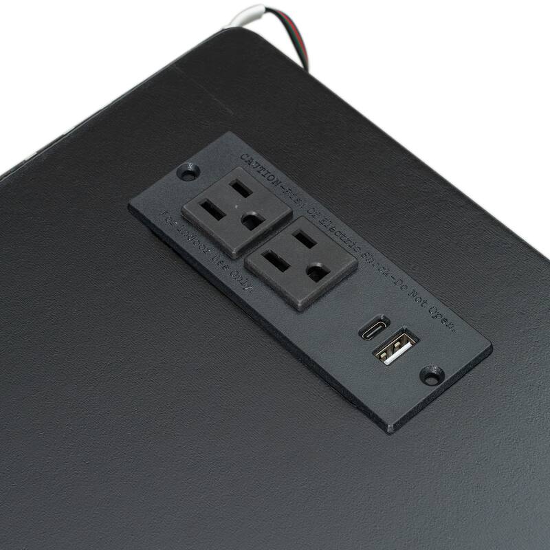 GDFStudio - Wooden Gaming Platform Bed with LED Headboard, Desk, USB and Storage Drawers