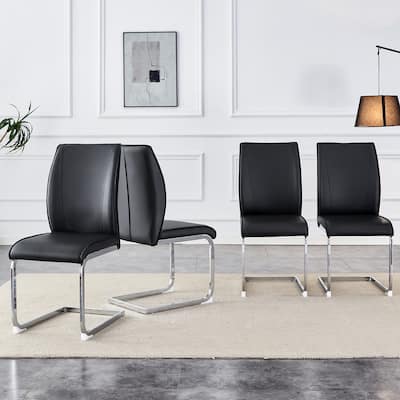 Set of 4 High Resilience Dining Chair with Arched Metal Silver Leg