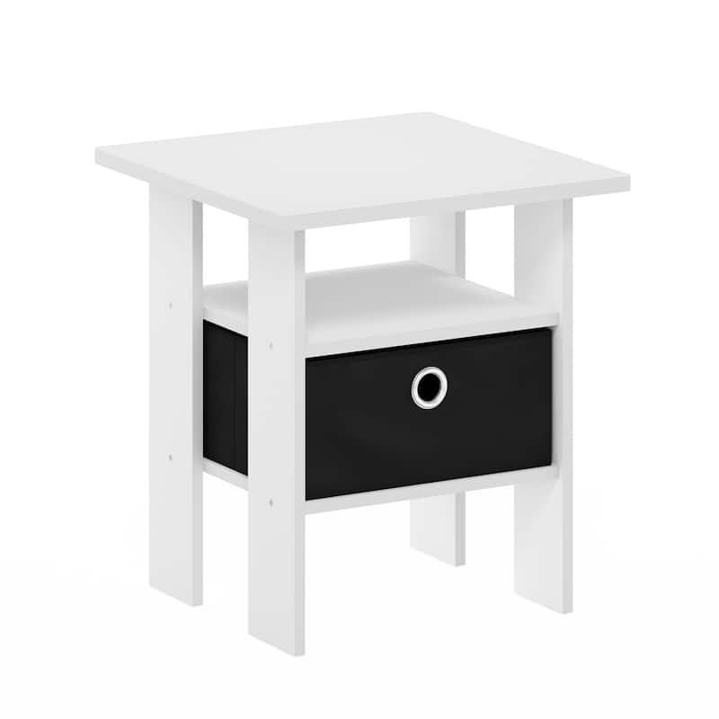 Furinno Andrey End Table Nightstand with Bin Drawer, Sonoma Oak/Ivory - White