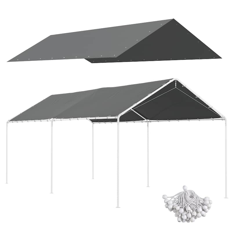 Outsunny 9.6' x 19.5' Carport Replacement Top Canopy Cover, UV Resistant and Water Resistant Car Port Portable Garage Tent Cover - Grey