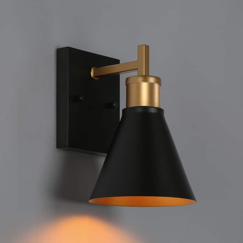 Reuel 1-Light Modern Industrial Black Gold Wall Sconce Metal Bathroom Vanity Lights - L5.5" x W7.5" x H8.5"