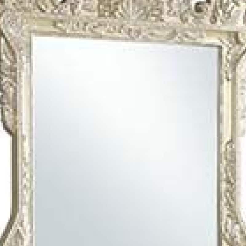61 Inch Wall Mirror, Oversized Floral Carving, Champagne Silver