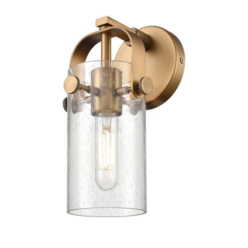 Innovations Lighting Pilaster II Cylinder - 1 Light 7" Wall-Mounted Sconce - Brushed Brass/Seedy