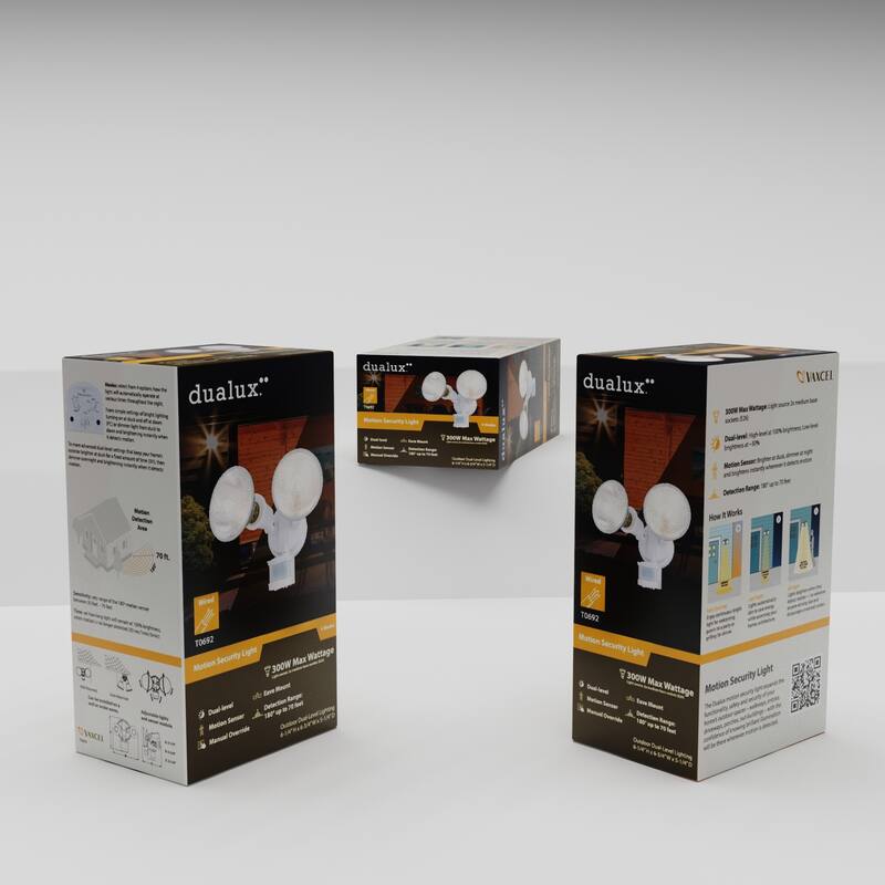Motion Sensor Dusk to Dawn Outdoor Security Flood Light - 2 Adjustable Light Heads - 4 Modes