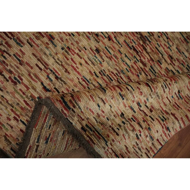 Hand Knotted Oriental 100% Wool Carpet Modern Contemporary Beige & Ivories Gabbeh Runner Rug - 9' 0'' X 2' 11''