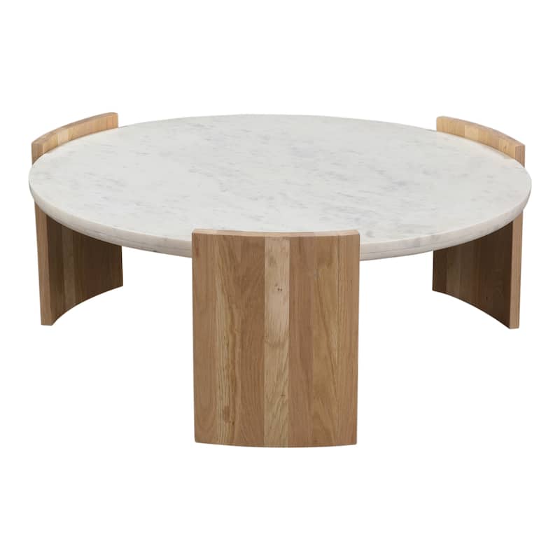 Aurelle Home Art Deco Curved Leg Marble Top Round Coffee Table
