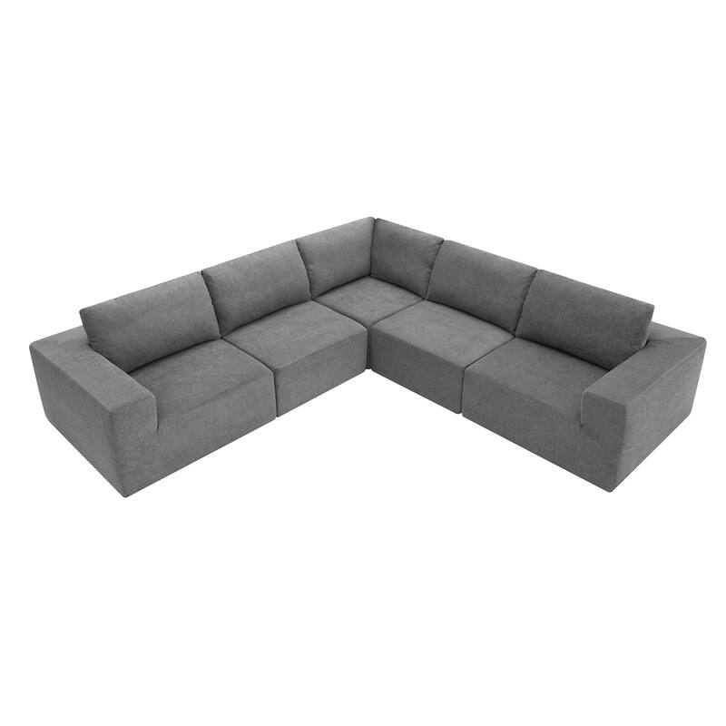 116" Modular L-Shaped 5-Seat Sectional Sofa with Plush Terrycloth Upholstery, Perfect for Living Room & Bedroom