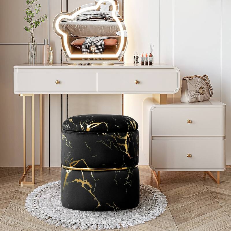 Round Ottoman Set of 2 with Storage,Sherpa Vanity Stool,Multifunctional Ottomans with Removable Lid, Foot Rest