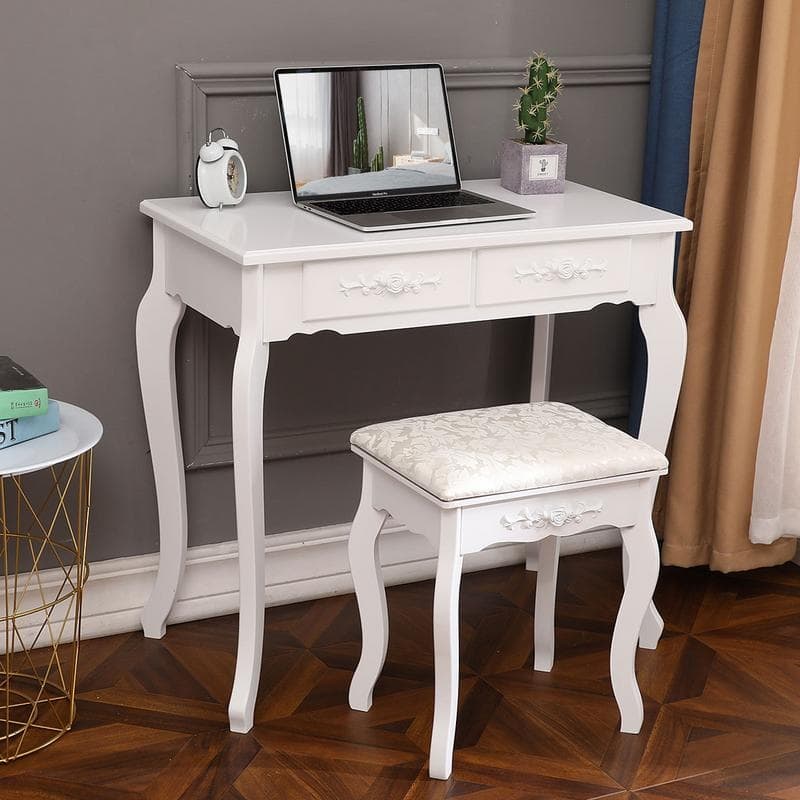 Modern Concise 4-Drawer 360-Degree Rotation Removable Mirror Dresser White