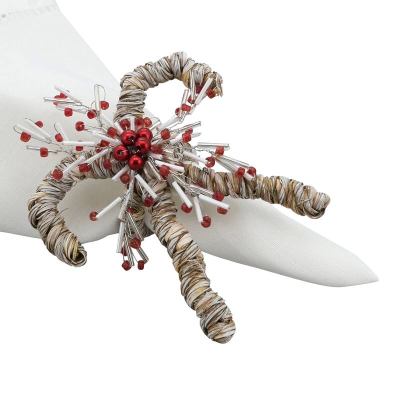 Whimsical Joy Candy Cane Napkin Ring (Set of 4) - Red/White