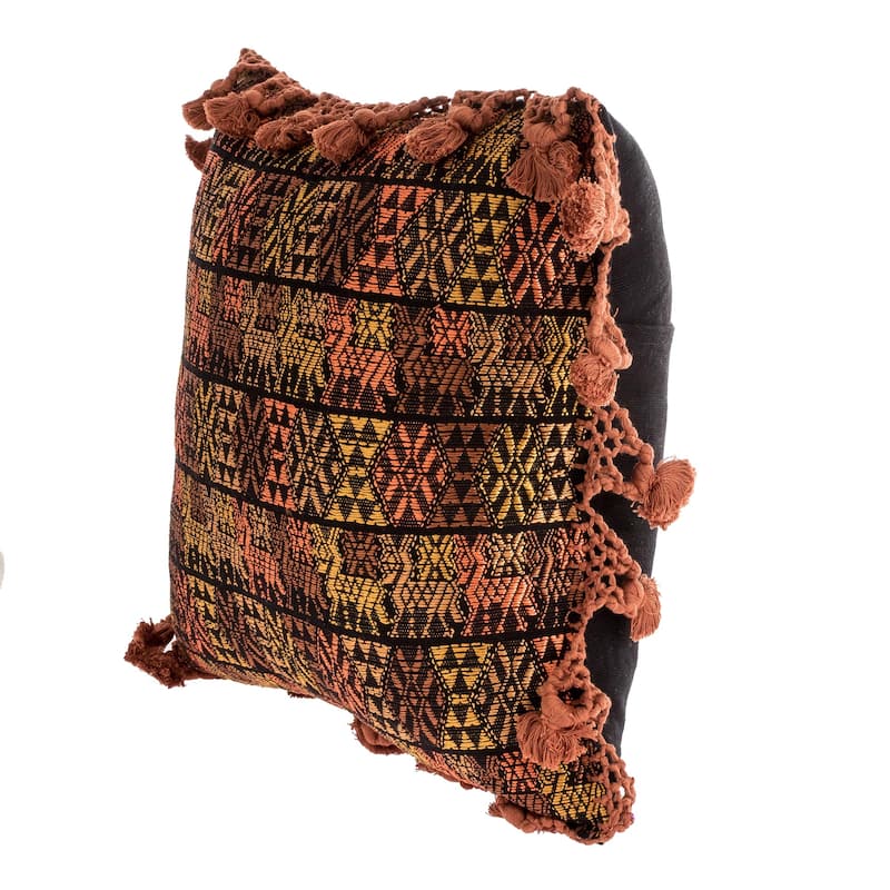 Novica Handmade Coban Culture In Orange Cotton Cushion Cover