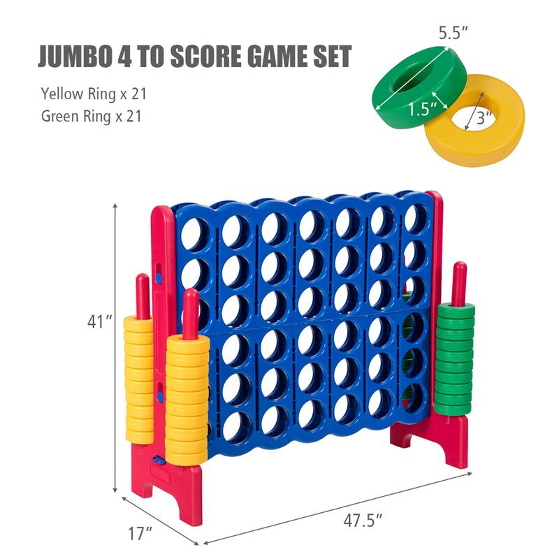 Gymax Jumbo 4-to-Score Game Set 4 in A Row Kids Adults w/ 42 Jumbo - See Details