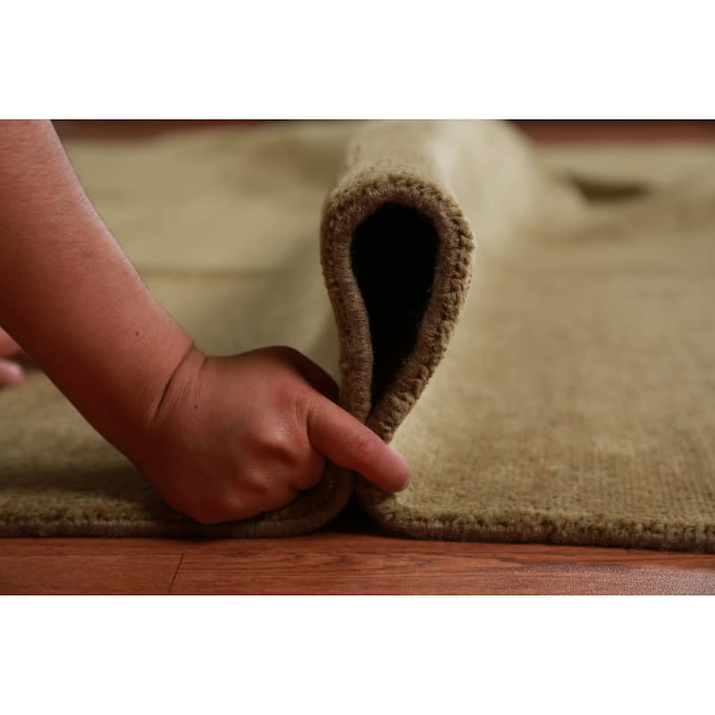 Hand Knotted Oriental 100% Wool Carpet Modern Solid Green Gabbeh Area Rug - 13' 4'' X 10' 2''