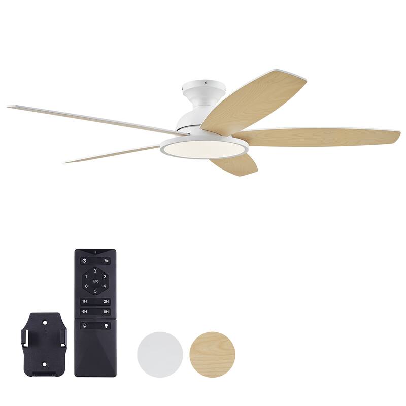 5 - Blade Low Profile Flush Mount Modern Ceiling Fan with 3CCT LED Light and Remote