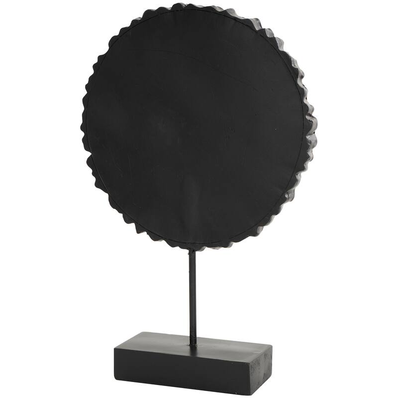 Metal Tribal Carved Circular Sculpture with Black Stand and Wavy Edge - Brown - Roche River Decor - 3"W x 11"L x 17"H