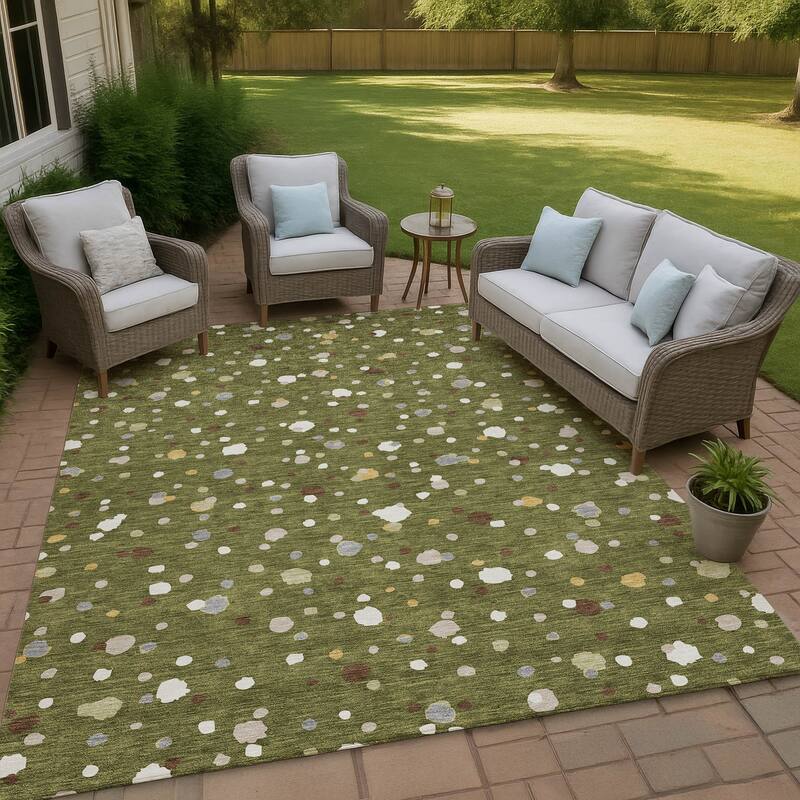 Machine Washable Indoor/ Outdoor Contemporary Sheinelle Chantille Rug - Olive - 5' x 7'6"