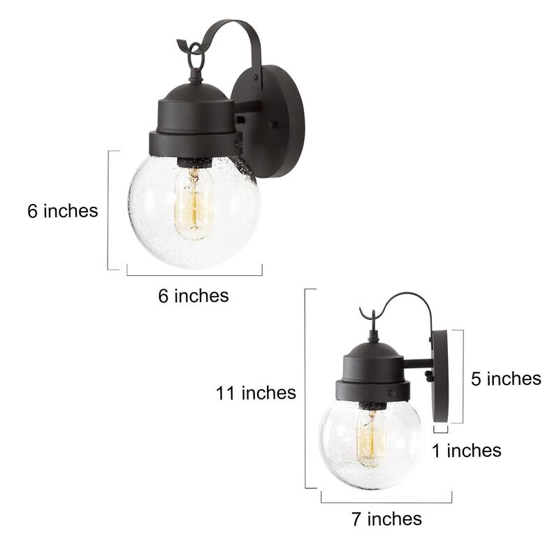 Bern 1-Light Black Outdoor Wall Sconce Glass Exterior Lantern Light - L 6"x W 7"x H 11"
