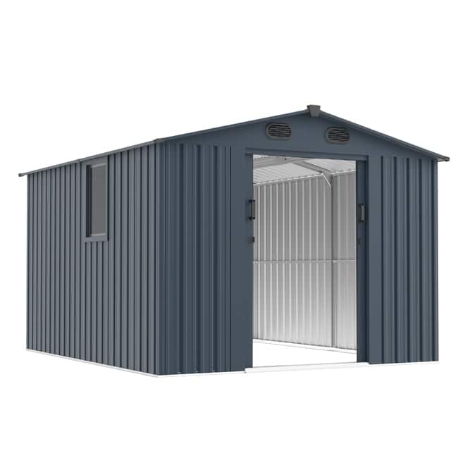 8x10 Foot Large Metal Outdoor Storage Shed – Includes Lockable Doors & Window, Dark Grey Garden Shed For Backyard, Patio & Lawn - Dark Gray -  8x10 FT