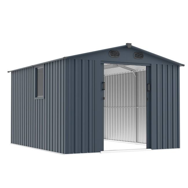 8x10 Foot Large Metal Outdoor Storage Shed – Includes Lockable Doors & Window, Dark Grey Garden Shed For Backyard, Patio & Lawn