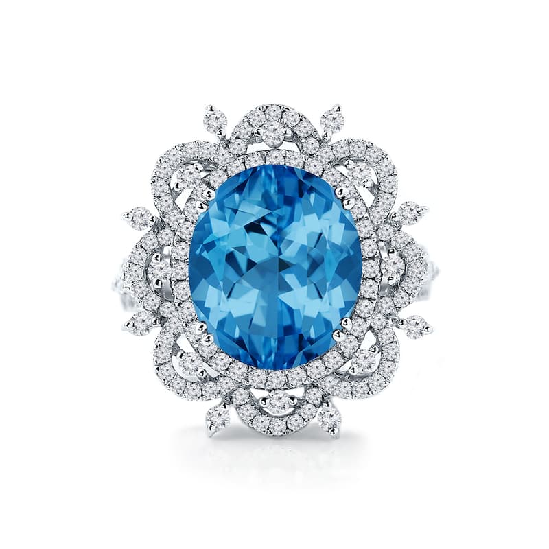 Auriya 4 3/4ct Fancy Oval Swiss Blue Topaz Halo Diamond Engagement Ring 1ctw 18K Gold