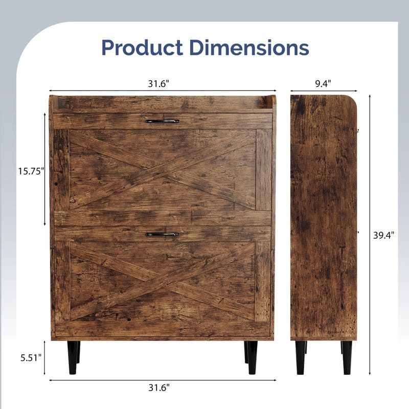 2 Flip 1 Barrier Barn Door Shoe Cabinet Melamine Embossed 31.6in