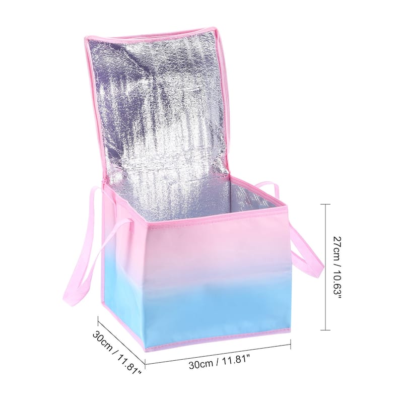 Insulated Grocery Bag Food Delivery Tote Food Container Pink Blue - Pink Blue-30x30x27cm
