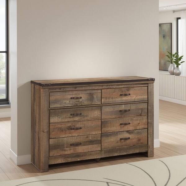 Zoey Wide Dresser, 6 Wide Storage Drawers, Rustic Brown Plank Details - Bed  Bath & Beyond - 42661675