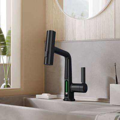 Vanityfair Pulling Lifting Digital Display Faucet, Single Handle Waterfall Bathroom Faucet, Pull Out Bathroom Faucet