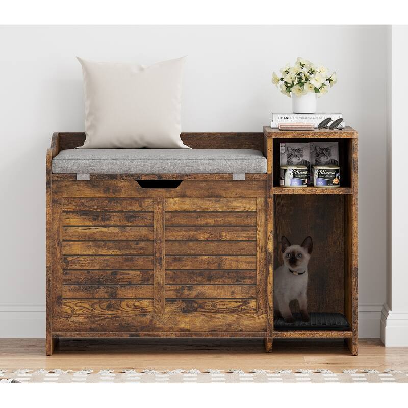Modern Cat Litter Box Enclosure with Top Opening - Rustic Brown