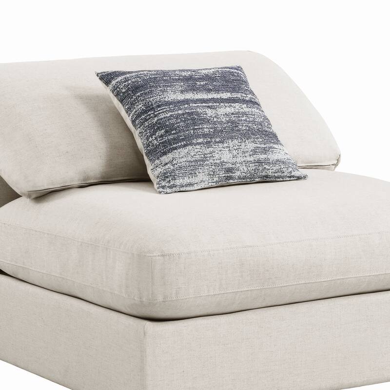 Fabric Upholstered Wooden Armless Chair with Loose Cushion Seat, Beige