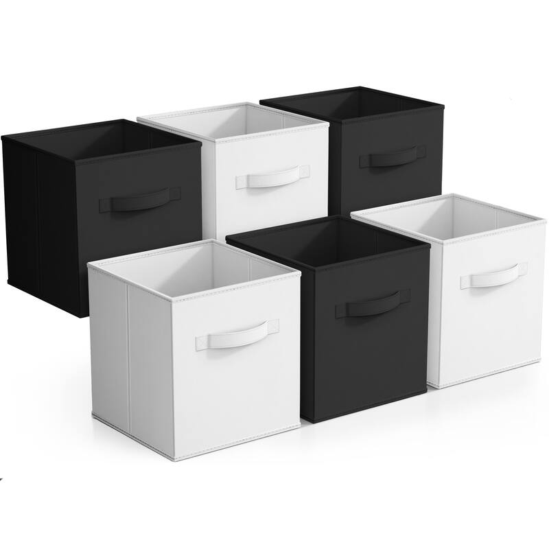 Sorbus Foldable Storage Bins - Fabric Cubes 6-Pack - 10.5" L x 10.5" W x 11" H - Black and White