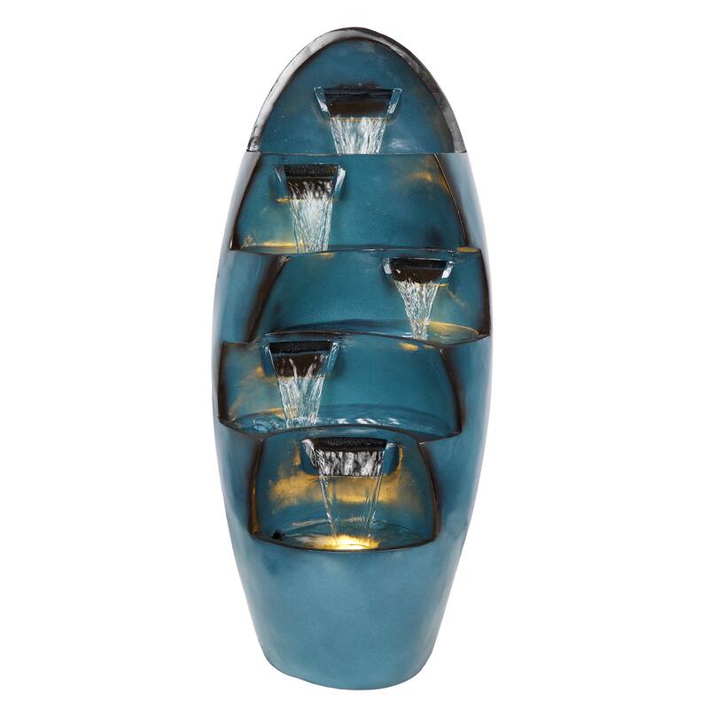 Alpine Corporation TZL382 39 In. 5-Tier Cascading Waterfall Fountain with LED Lights - Outdoor Water Feature, Blue