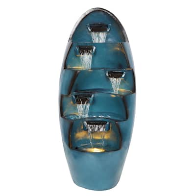 5-Tier Waterfall Fountain w/ LED, 34" Tall, Gray