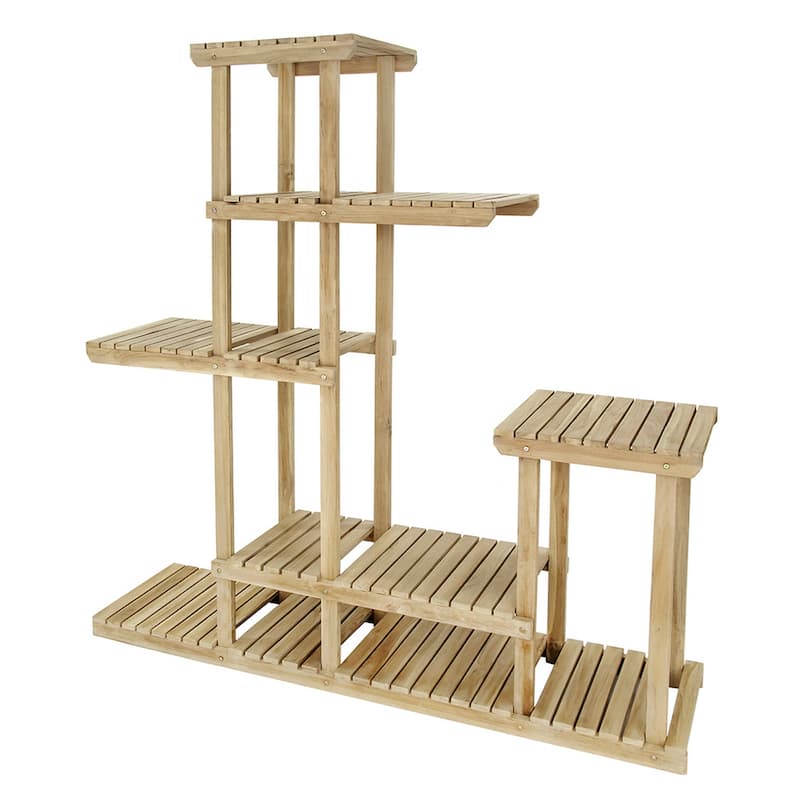 67 Inch Flower, Plant Stand, Multi Tier Shelf Design, Natural Teak Wood