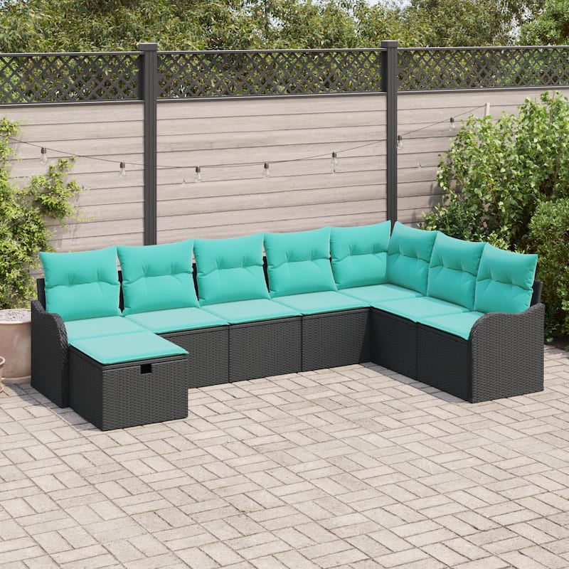 vidaXL 8/9 Garden Sofa Set with Cushions Black/Brown/Grey Poly Rattan - 113.2 x 69.9 x 27.2 - Black without table