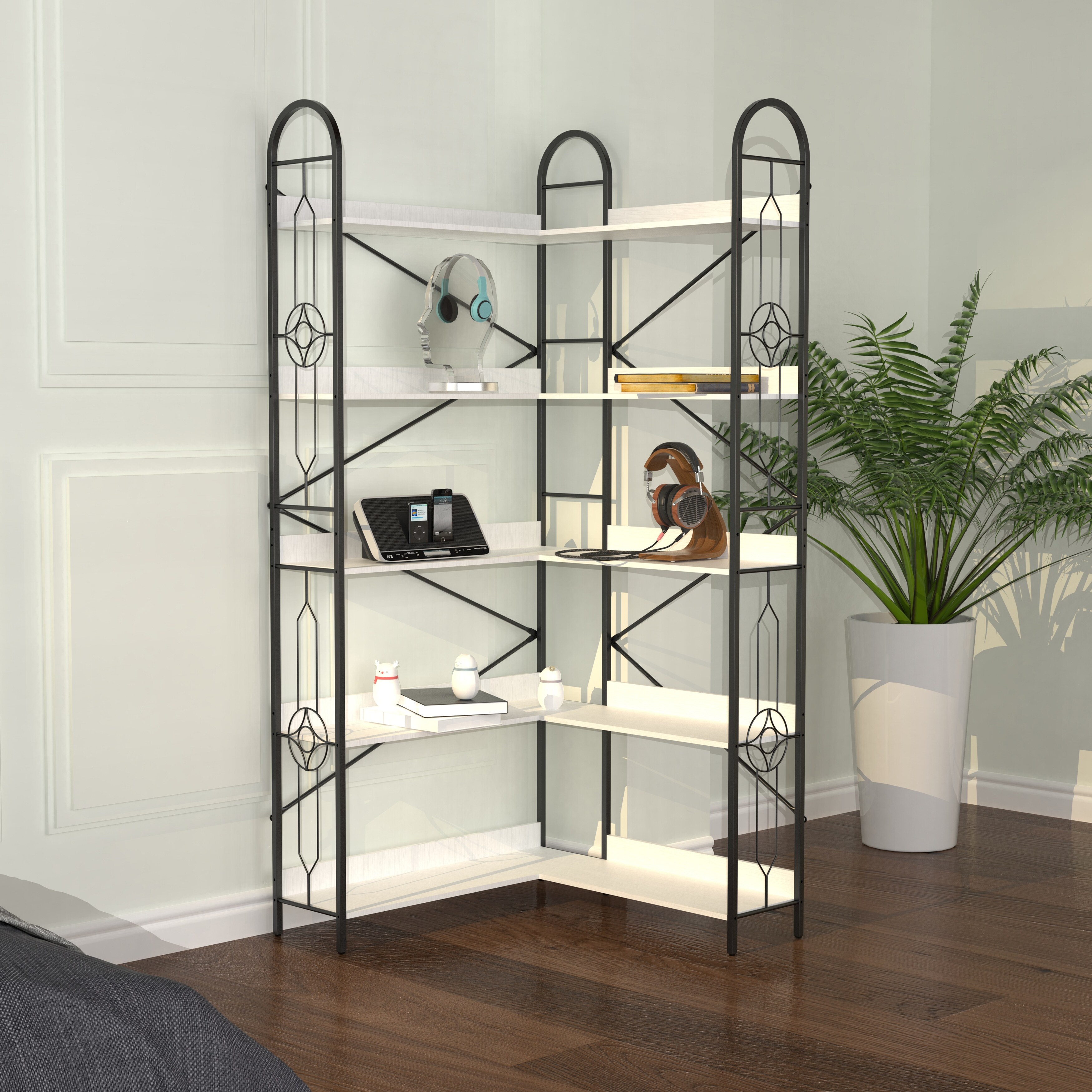 5-Tier Bookshelf, Industrial Style Corner Bookcase, Thickened 5-Tier Bookshelf, Industrial Style Corner Bookcase, Thickened