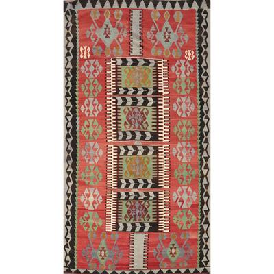 Hand Woven Oriental 100% Wool Carpet Southwestern Tribal Oranges & Rust Kilim Area Rug - 11' 3'' X 5' 9''