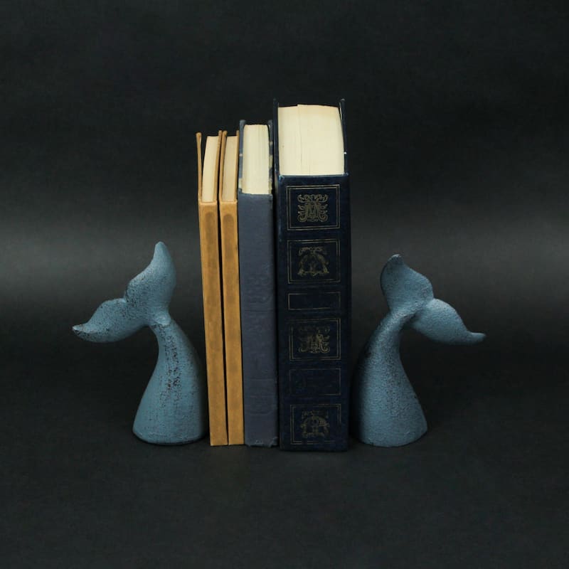 Set Of 2 Cast Iron Whale Tail Bookends Nautical Home Decor Bookshelf - 6.5 X 4 X 1.5 inches