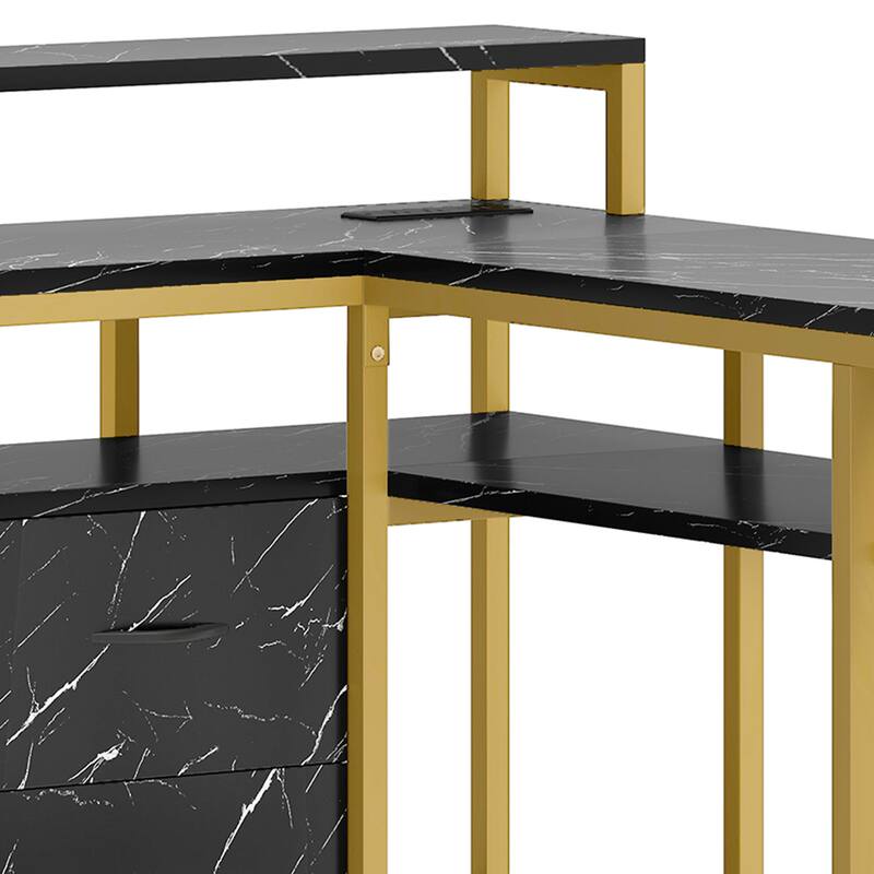 Moasis L Shape Nail Desk With Charger Station