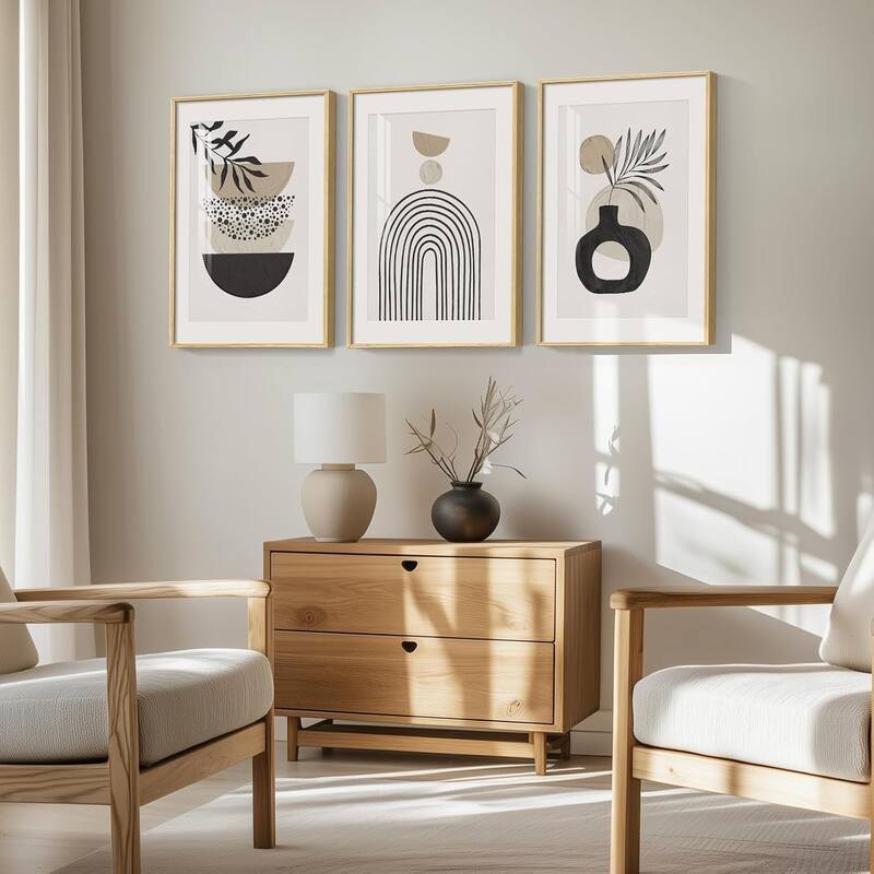 3 Piece Mid Century Beige Artwork for Walls
