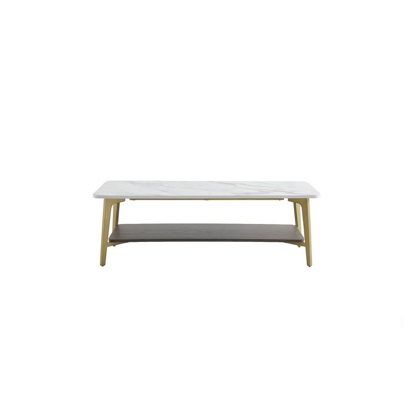 Coffee Table Rectangular Center Table, Side Table with Metal Frame and Shelf